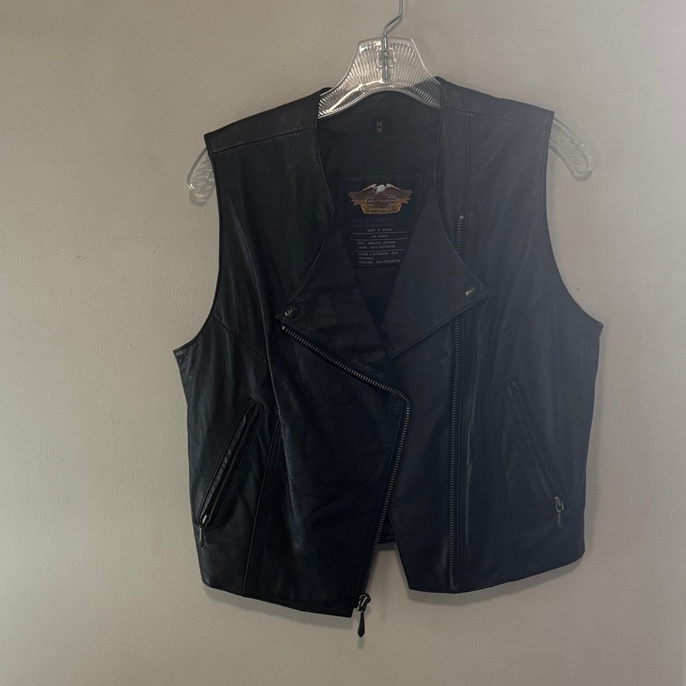 Harley-Davidson Black Leather Moto Vest with Zip Pockets